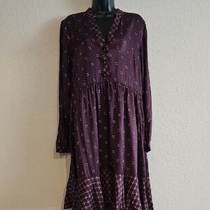 Anthropologie | Women's Maeve Elegant Purple Gillian Abstract Ruff Hem Dress M